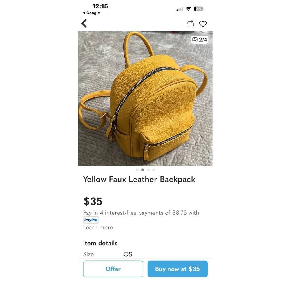 Yellow Faux Leather Studded Mini‎ Backpack Women two small worn places on bottom